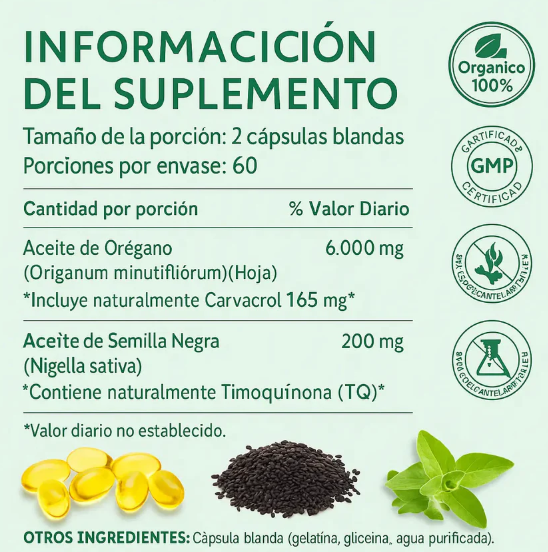 Aceite de Orégano 💊 Salud, energía y protección en una sola cápsula